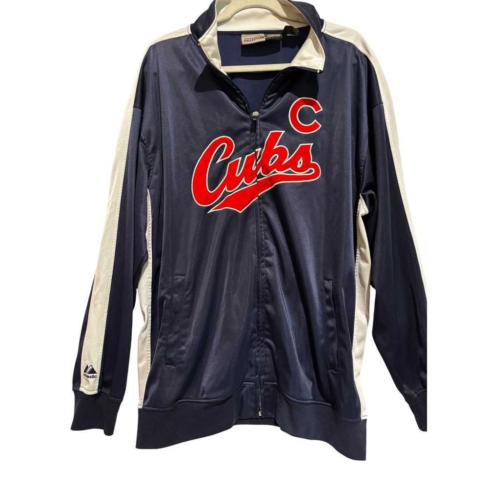 Majestic Chicago Cubs Track Jacket Mens 3XL Navy Blue Full Zip HomeBase MLB 90's